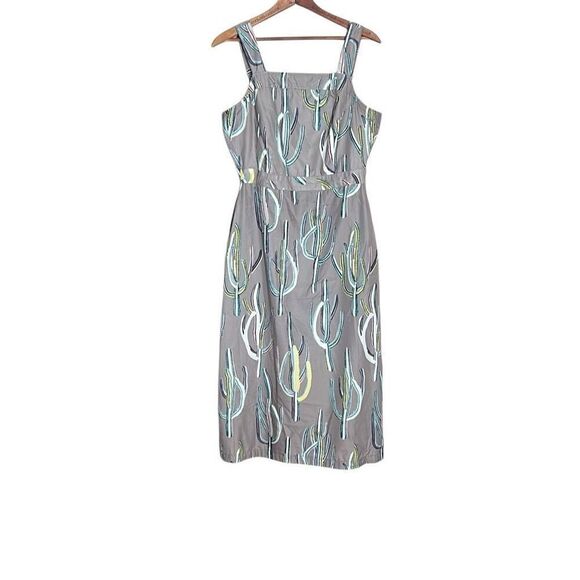 Brooklyn Industries Square Neck Cactus Print Sheath Midi Dress Multicolor Medium - Picture 1 of 8